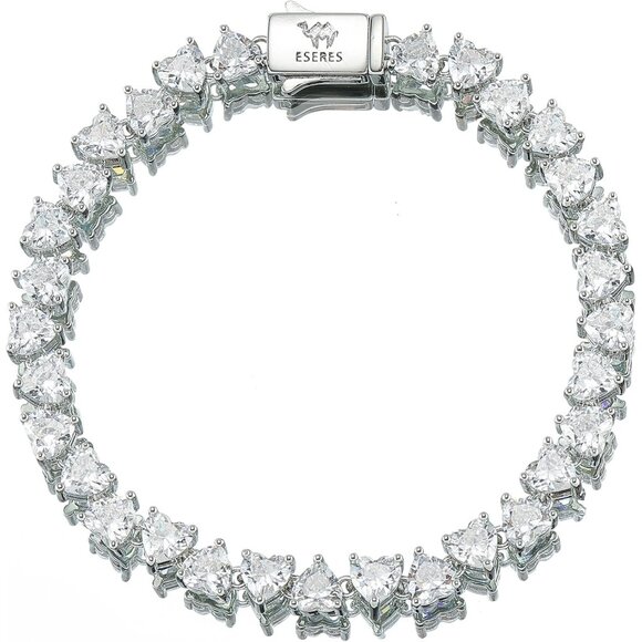 Eseres Tennis Bracelets Women's 7 Inches Silver-Alternating Heart Chain Jewelry